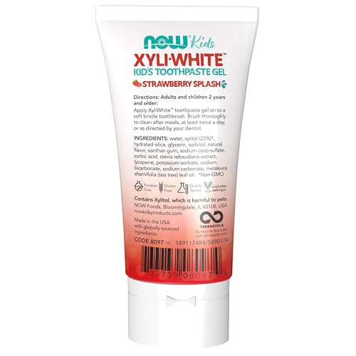 Buy now NOW Foods Solutions, XyliwhiteÆ’?â€º Toothpaste Gel for Kids, Strawberry Splash Flavor, Kid Approved! 3-Ounce, packaging may vary at indiglob india