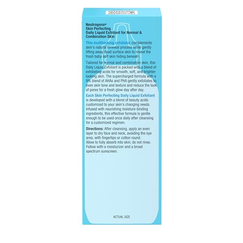 Buy now Neutrogena Skin Perfecting Daily Liquid Facial Exfoliant with 9% AHA/PHA Blend for Normal & Combination Skin, Smoothing & Brightening Leave-On Exfoliator, Oil- & Fragrance-Free, 4 fl. oz at indiglob india