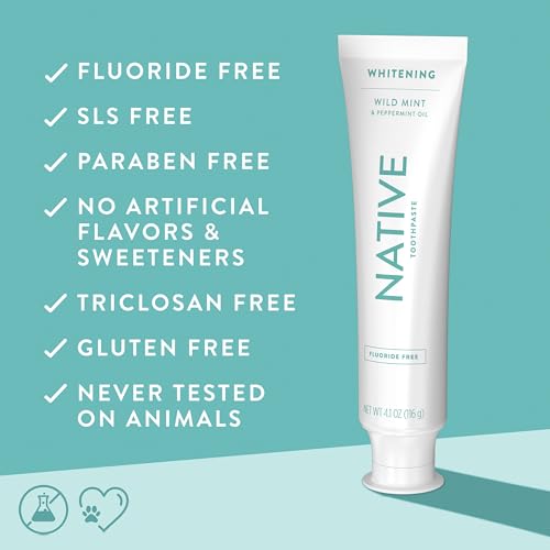 Buy now Native Fluoride Free Toothpaste, Whitening - for Adult, Kids 2+ Oral Care - Wild Mint & Peppermint Oil Flavor, 4.1oz (Pack of 3) at indiglob india