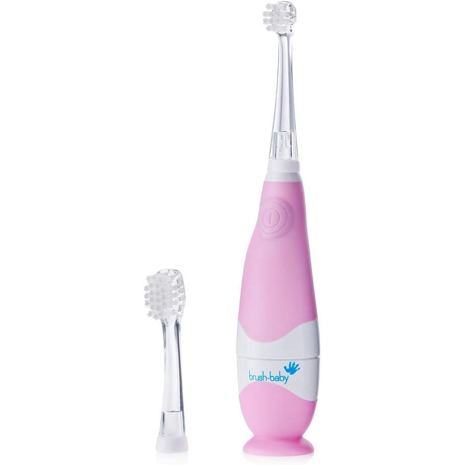 Buy now brush-baby BabySonic Infant and Toddler Electric Toothbrush for Ages 0-3 Years - Smart LED Timer and Gentle Vibration Provide a Fun Brushing Experience - Includes 2 Sensitive Brush Heads (Teal) 1 Count (Pack of 1) Pink at indiglob india