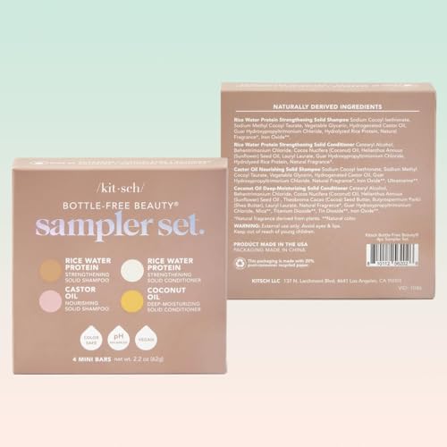 Buy now Kitsch Shampoo and Conditioner Set - 4pc Sampler Bars with Rice Water Shampoo and Conditioner, Castor Oil Shampoo & Coconut Oil Conditioner - Bottle-Free Beauty for Hair Growth, Repair & Moisture at indiglob india