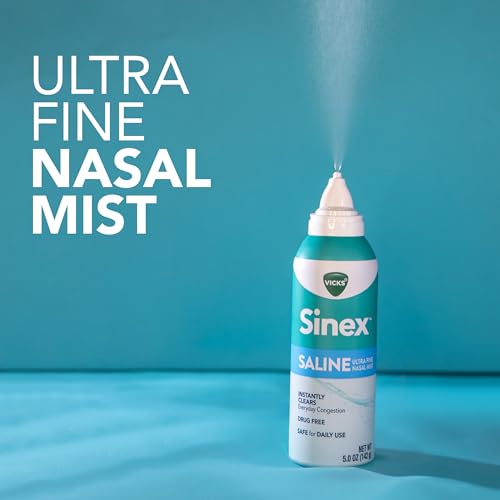 Buy now Vicks Sinex SALINE Nasal Spray, Drug Free Ultra Fine Mist, Clear Everyday Sinus Congestion Fast, Clear Mucus from a Cold or Allergy, Daily Use 5.0 fl oz x 2 at indiglob india