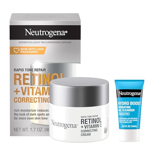 Buy now Neutrogena Rapid Tone Repair Retinol + Vitamin C Face Moisturizer, Dark Spot Corrector, Anti-Aging Face Cream for Even Tone 1.7 oz + Trial Size Hydro Boost Facial Cleanser, 0.5 fl. oz at indiglob india
