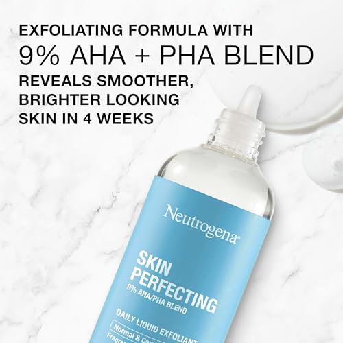 Buy now Neutrogena Skin Perfecting Daily Liquid Facial Exfoliant with 9% AHA/PHA Blend for Normal & Combination Skin, Smoothing & Brightening Leave-On Exfoliator, Oil- & Fragrance-Free, 4 fl. oz at indiglob india