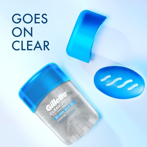 Buy now Gillette Antiperspirant and Deodorant for Men, 72hr Sweat & Odor Protection, Long Lasting Freshness, Anti-White Mark Technology, Clear Gel, Cool Wave Scent, 0.5 oz at indiglob india