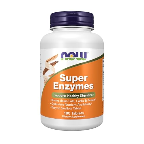 Buy now NOW Foods Supplements, Super Enzymes, Formulated with Bromelain, Ox Bile, Pancreatin and Papain, 180 Tablets at indiglob india