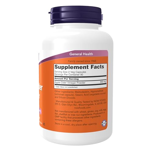 Buy now NOW Foods Supplements, Apple Cider Vinegar 450 mg, Derived from Fermentation of Sweet Apple Cider, 180 Veg Capsules at indiglob india