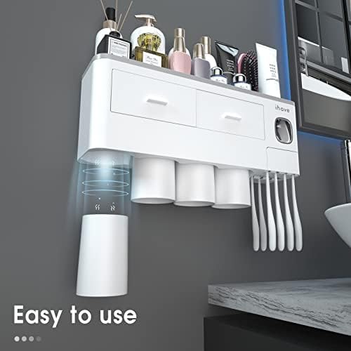 Buy now iHave Toothbrush Holders for Bathrooms, 4 Cups Toothbrush Holder Wall Mounted with Toothpaste Dispenser - Large Capacity Tray, 2 Cosmetic Drawer - Bathroom Organizer & Bathroom Accessories Set at indiglob india
