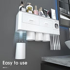 Buy now iHave Toothbrush Holders for Bathrooms, 4 Cups Toothbrush Holder Wall Mounted with Toothpaste Dispenser - Large Capacity Tray, 2 Cosmetic Drawer - Bathroom Organizer & Bathroom Accessories Set at indiglob india
