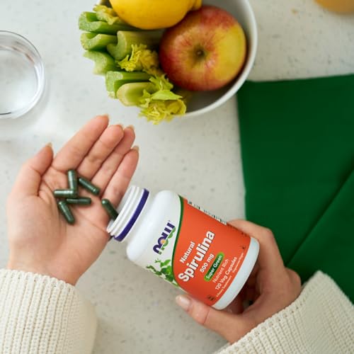 Buy now NOW Foods Supplements, Natural Spirulina 500 mg with Beta-Carotene (Vitamin A) and Vitamin B-12, and naturally occurring Protein and GLA (Gamma Linolenic Acid), 120 Veg Capsules at indiglob india