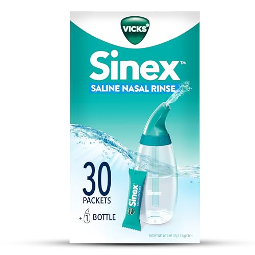 Buy now Vicks Sinex Saline Nasal Rinse Starter Kit, Drug Free Saline, Flush Out Mucus and Allergens, Fast & Effective Relief for Everyday Congestion from Sinus & Allergy, 1 Bottle + 30 Refill Packets at indiglob india