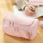 Buy now HVOMO Big Capacity Pencil Case High Large Storage Pouch Marker Pen Case Travel Simple Stationery Bag School College Office Organizer for Teens Girls Adults Student（Pink） at indiglob india