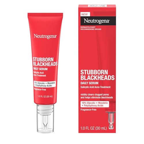 Buy now Neutrogena Stubborn Blackheads Daily Acne Facial Serum with Salicylic, Glycolic, Polyhydroxy & Mandelic Acids, Oil-Free Face Serum for Acne-Prone Skin to Help Clear Clogged Pores, 1 fl. oz at indiglob india