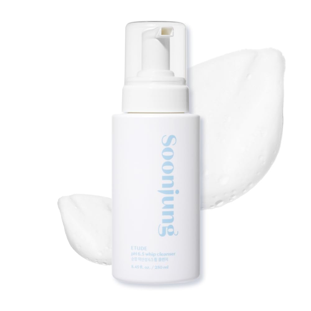 ETUDE SoonJung pH 6.5 Whip Face Cleanser for Sensitive Skin, 5.07 fl oz | Vegan, non-comedogenic face cleanser creates mild microfoam to cleanse sensitive skin without stripping moisture.