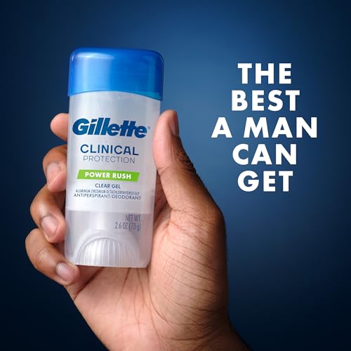Buy now Gillette Clinical Antiperspirant and Deodorant for Men, 72hr Sweat & Odor Protection, Long Lasting Freshness, Anti-White Mark Technology, Clear Gel, Power Rush Scent, 2.6 oz at indiglob india