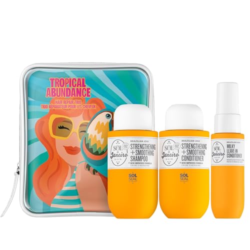 Buy now Sol de Janeiro Tropical Abundance Hair Repair Trio Travel Set | Jet Set | Sulfate Free Brazilian Joia Shampoo and Conditioner | Leave In Conditioner Spray | TSA Friendly | Amazon Exclusive at indiglob india