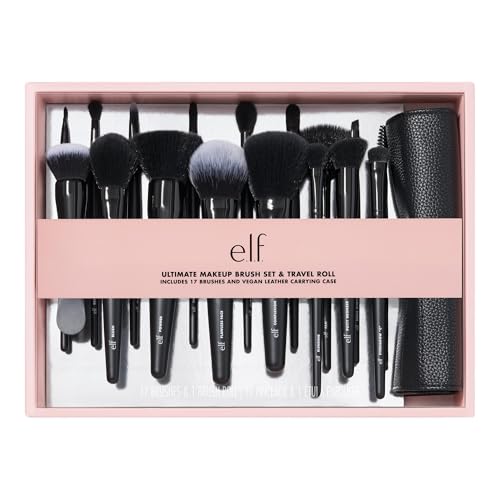 Buy now e.l.f. Ultimate Makeup Brush Set & Travel Roll, 17-Piece Brush Kit, Brushes For Eyeshadow, Foundation, Powder, Concealer & more, Vegan & Cruelty-Free at indiglob india