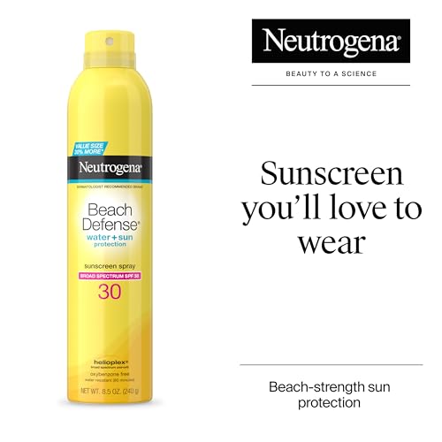 Buy now Neutrogena Beach Defense Sunscreen Spray SPF 30, Hawaii Reef Act 104 Compliant, Octinoxate & Oxybenzone Free, Broad Spectrum, Fast Absorbing & Lightweight, Face and Body Sunscreen, 8.5 Oz at indiglob india
