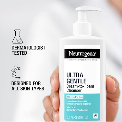 Buy now Neutrogena Ultra Gentle Cream to Foaming Face Wash for Sensitive Skin, Fragrance-Free Gentle Facial Cleanser, Hypoallergenic Skin Care, Non-Comedogenic Makeup Remover, 8.5 oz at indiglob india