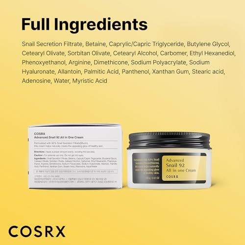 Buy now COSRX Snail Mucin 92% Face Moisturizer, 3.52 Oz, Lightweight Moisturing Cream for Soft, Glowy Skin, Korean Skin Care, Korean Moisturizer Face Cream at indiglob india