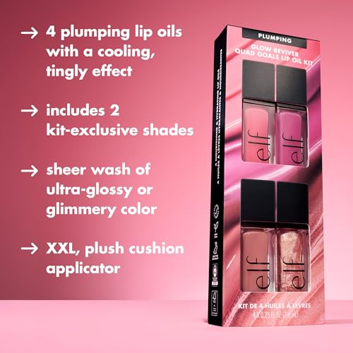 Buy now e.l.f. Glow Reviver Plumping Lip Oil Kit, Nourishing Tinted Lip Oils For A High-Shine Finish, Infused With Jojoba Oil, Vegan & Cruelty-Free, 4 Shades at indiglob india