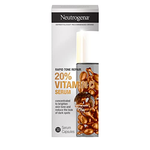 Buy now Neutrogena Rapid Tone Repair 20% Vitamin C Brightening Serum Capsules, Antioxidant Face Serum to Brighten Look of Dark Spots & Even Skin Tone, Oil-Free, 30 Serum Capsules at indiglob india
