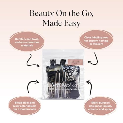 Buy now Kitsch 11 PCS Travel Bottles for Toiletries â€“ Travel Essentials Kit for Shampoo, Conditioner, Lotion & More - TSA Approved Travel Bottles, Leak-Proof Refillable Travel Size Containers - Black & Ivory at indiglob india