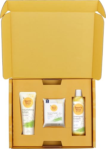 Buy now Burt's Bees Baby Gift Set for Baby Showers, Includes Baby Essentials, Shampoo and Wash with Lavender, Body Lotion, Wipes and Cloths, Naturally-Derived Origin Skincare, 3 Count at indiglob india
