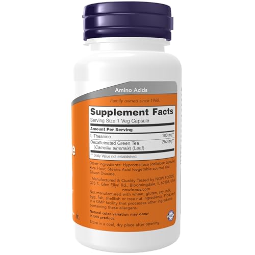 Buy now NOW Foods Supplements, L-Theanine 100 mg with Decaf Green Tea, Stress Management*, 90 Veg Capsules at indiglob india