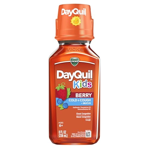 Buy now VICKS Kids DayQuil & NyQuil Berry Cold & Cough Medicine Co-Pack, Daytime & Nighttime Relief of Multiple Symptoms, Great-Tasting Berry Flavor, Free of Alcohol & Acetaminophen, for Ages 6+, 2x8oz at indiglob india