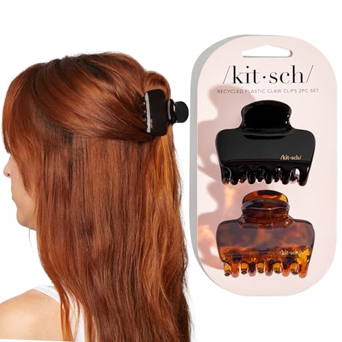 Buy now Kitsch Medium Claw Clips for Women - Strong Hold & Stylish Glossy Puffy Design Hair Accessories | Half-Up or Full Updos | Ideal Gifts for Women - 2pc Set, Black & Tort at indiglob india