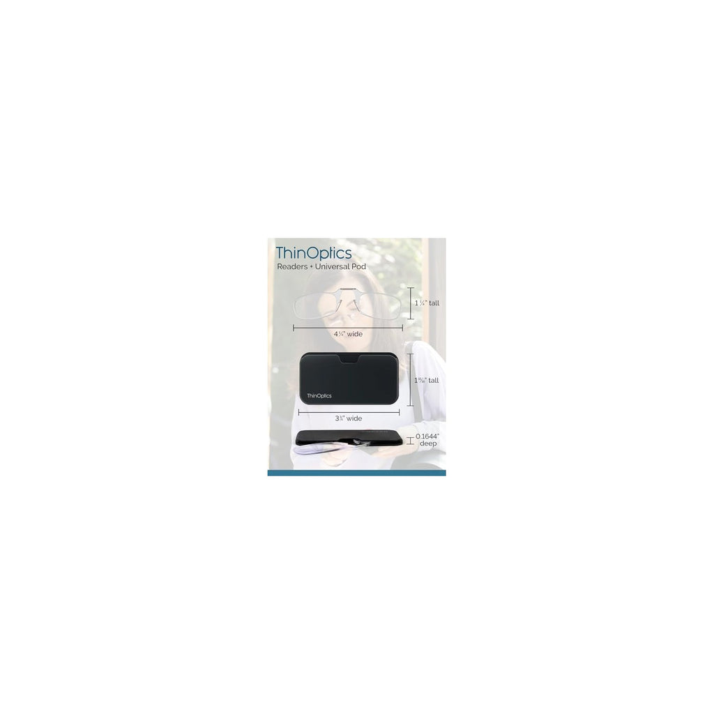 Buy now ThinOptics unisex-adult Reading Glasses + Black Universal Pod Case | Black Frames, 2.00 Strength Readers Black Frames / Black Case, 44 mm at indiglob india