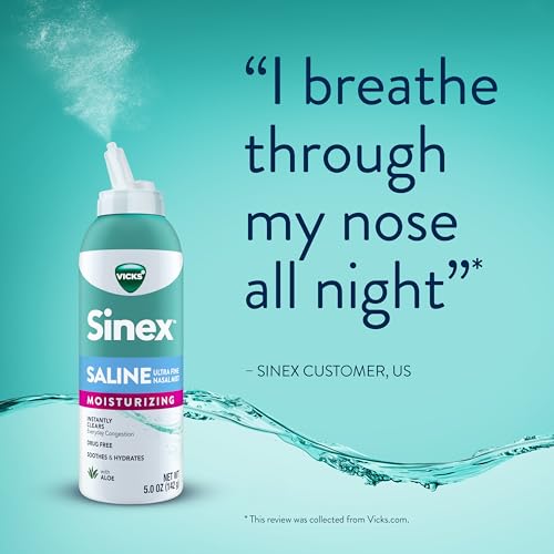 Buy now Vicks Sinex Saline Moisturizing Nasal Spray, with Aloe, Drug Free Ultra Fine Mist, Clear Everyday Sinus Congestion Fast, Clear Mucus from a Cold or Allergy, 5 OZ x 2 at indiglob india