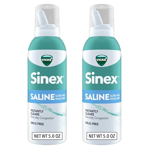 Buy now Vicks Sinex SALINE Nasal Spray, Drug Free Ultra Fine Mist, Clear Everyday Sinus Congestion Fast, Clear Mucus from a Cold or Allergy, Daily Use 5.0 fl oz x 2 at indiglob india