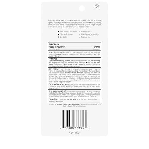Buy now Neutrogena Pure & Free Baby Mineral Sunscreen Stick with Broad Spectrum SPF 50 & Zinc Oxide, Water-Resistant, Hypoallergenic, Paraben-, Dye- & PABA-Free Baby Face & Body Sunscreen, 0.47 oz at indiglob india