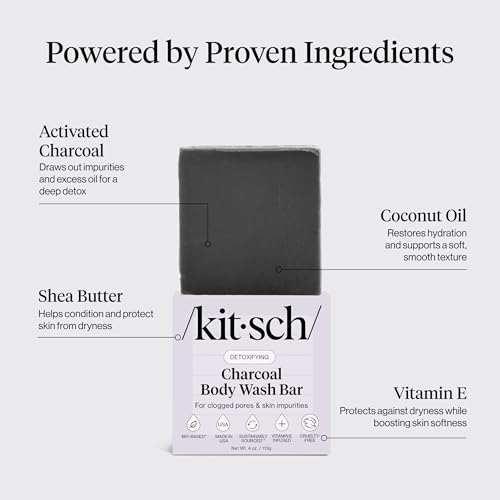 Buy now Kitsch Charcoal Soap Body Wash Bar â€“ Detoxifying Bar Soap with Activated Charcoal â€“ Gently Removes Excess Oil & Impurities, Clears Pores, Firms & Moisturizes Skin â€“ Made in USA - 4 oz at indiglob india