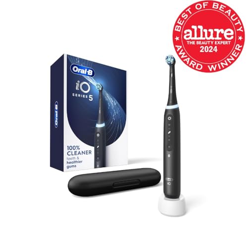 Buy now Oral-B iO Series 5 Rechargeable Electric Toothbrush with Visible Pressure Sensor to Protect Gums, 2 Minute Timer, 5 Cleaning Settings, 1 Replacement Toothbrush Heads, and Travel Case, Black at indiglob india