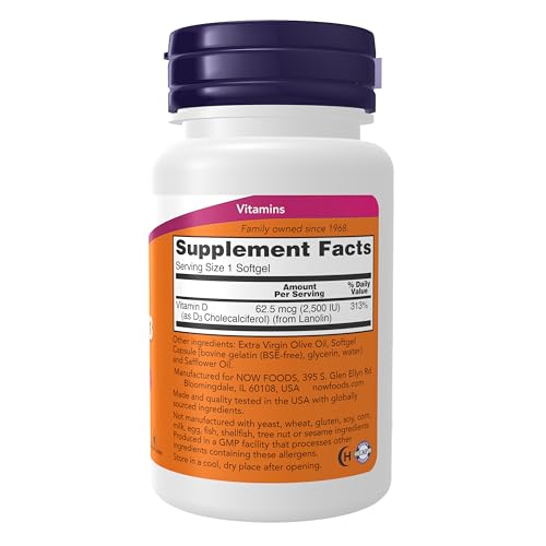 Buy now Now Supplements, Vitamin D3 2500 IU, Bone and Immune Health*, Non-GMO, 180 Softgels at indiglob india