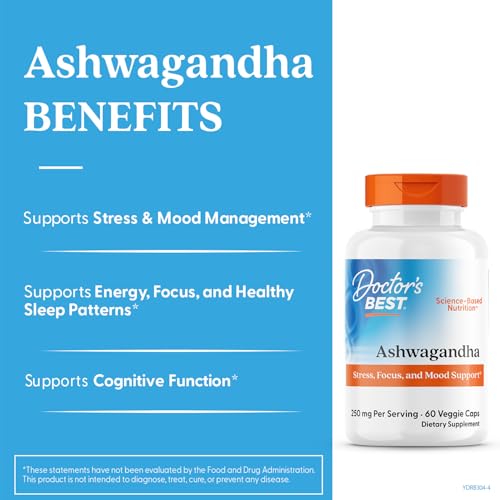 Buy now Doctor's Best Ashwagandha with Sensoril, Ayurvedic Herb, Standardized Withania somnifera Extract, Clinically Proven to Support Mental Focus, Cardiovascular Health & Healthy Energy, 125mg, 60 Count at indiglob india