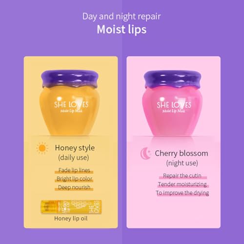 Buy now 2PCS Lip Mask Overnight, Honey&Sakura Day and Night Repair Sleeping Lip Balm, Fade Lip Lines Bee Balm, Hydrating &Prevention Dry and Crack Lip Scrubs Exfoliator at indiglob india