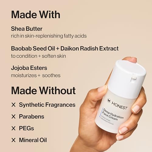 Buy now Honest Beauty Deep Hydration Face Cream for Dry Skin, Hydrates and Supports Natural Moisture Barrier, Hypoallergenic, Gentle Sensitive, 1.7 fl oz at indiglob india