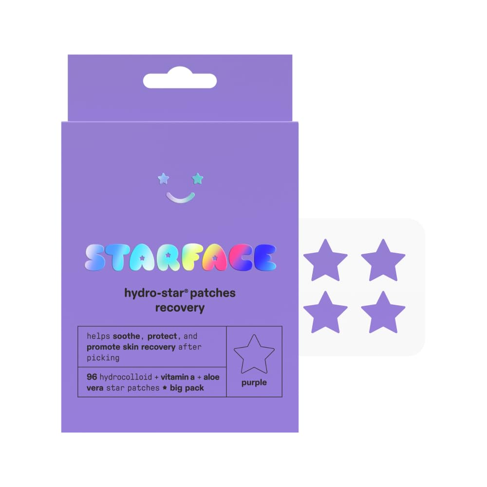 Buy now Starface Party Pack BIG PACK Hydro-Stars, Colorful Hydrocolloid Pimple Patches, Absorb Fluid and Reduce Redness, Cute Star Shape (96 Count) Regular Purple Hydrocolloid Stars at indiglob india
