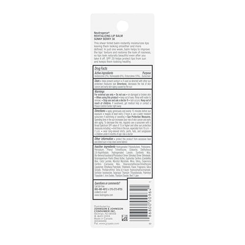 Buy now Neutrogena Revitalizing Tinted Lip Balm Broad Spectrum SPF 20 Sunscreen, Moisturizing Lip Balm with a Sheer Tint for Softer, Smoother, Healthier-Looking Lips, Sheer Sunny Berry 30, .15 oz at indiglob india