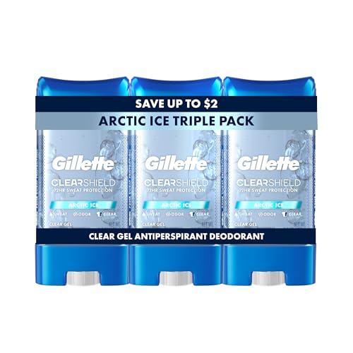 Buy now Gillette Antiperspirant and Deodorant for Men, 72hr Sweat & Odor Protection, Long Lasting Freshness, Anti-White Mark Technology, Clear Gel, Arctic Ice Scent, 3.8 oz (Pack of 3) at indiglob india