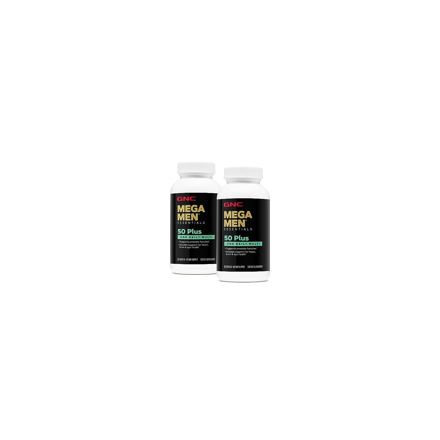 Buy now GNC Mega Men 50 Plus One Daily Multivitamin, Twin Pack, 60 Caplets per Bottle, Supports Heart, Brain and Eye Health at indiglob india