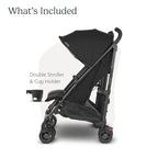 Buy now UPPAbaby G-Link V2 Double Umbrella Stroller / Lightweight Design / One-Step Fold + Recline / XL Basket + Canopy / Cup Holder Included / Jake (Black/Carbon Frame) at indiglob india