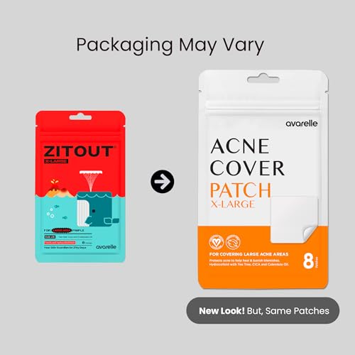 Buy now AVARELLE Acne Patches XL, Acne Cover Patch Large | Pimple Patches for Face Cheek & Nose (8 Count) | Large Hydrocolloid Acne Treatment with Tea Tree, Calendula, & Cica at indiglob india