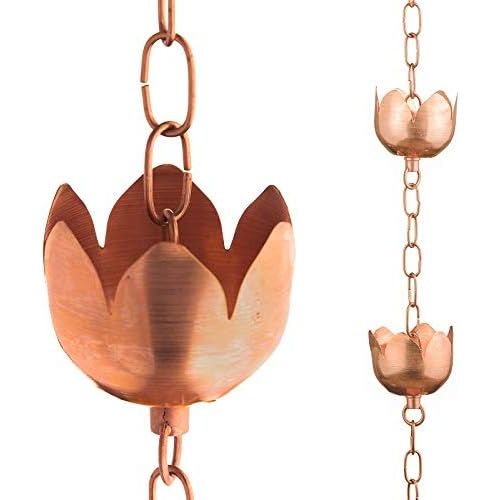 Buy now Copper Rain Chain – Decorative Chimes & Cups Replace Gutter Downspout & Divert Water Away from Home for Stunning Fountain Display – 8.5’ Long for Universal Fit – Flower Style 8.5 Feet at indiglob india