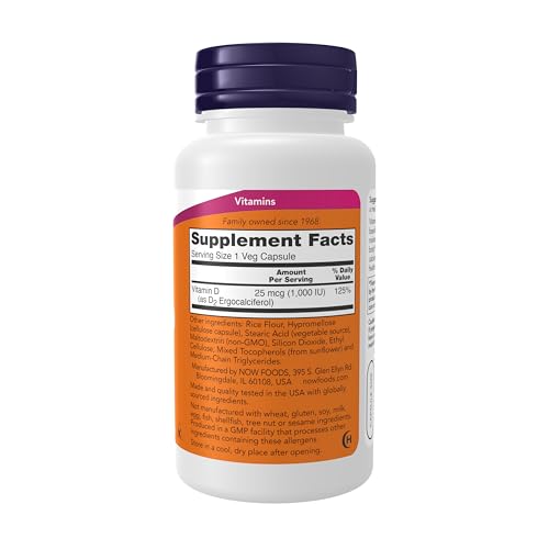 Buy now NOW Foods Supplements, Vitamin D 1,000 IU Dry, High Potency, Strong Bones*, Structural Support*, 120 Veg Capsules at indiglob india