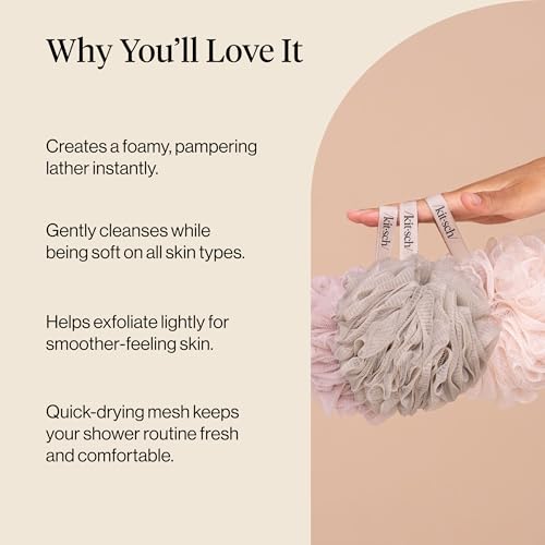 Buy now Kitsch Shower Loofah â€“ Soft Mesh Body Scrubber & Bath Sponge for Daily Gentle Cleansing â€“ Durable Loofah for Men and Women with Hanging Loop, Eco-Friendly, 100% PCR Material â€“ 3pc Set, Ballet at indiglob india